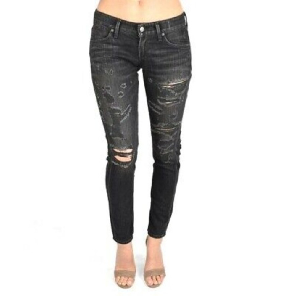 AGOLDE Chloe Low Rise distressed skinny‎ jeans in a faded black wash Size 26